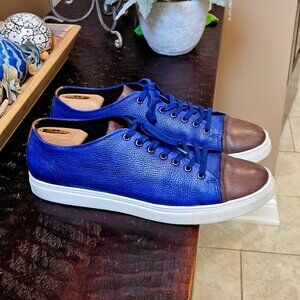 Studio Belvedere Men's Soft Leather Cap Toe Sneakers, Blue/Gray, Sz 13